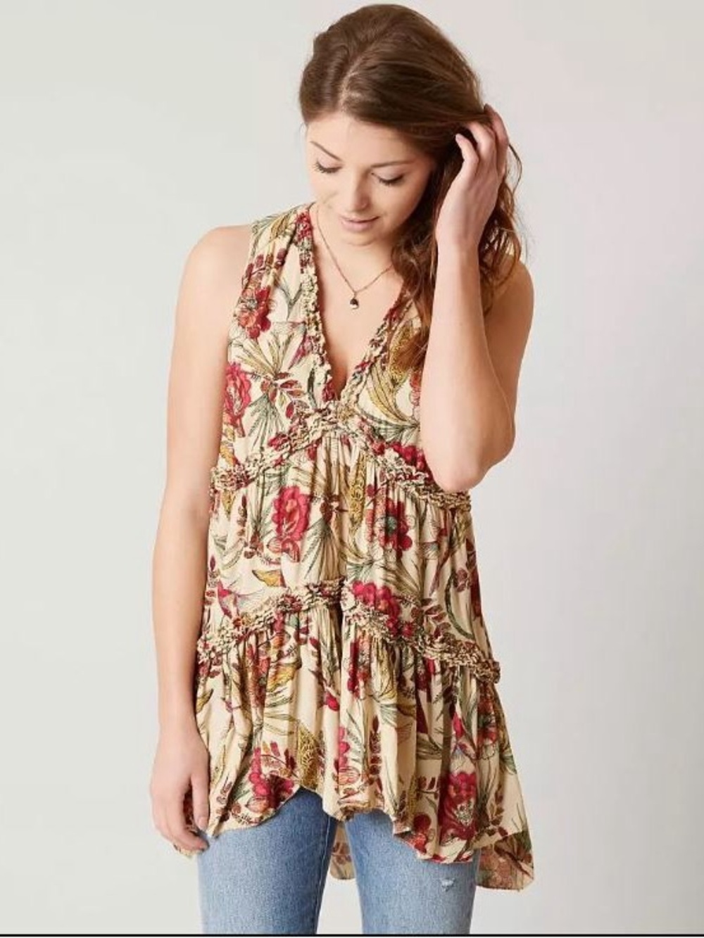 FREE PEOPLE 'Purple Haze' Printed Tunic Top Blouse Sz S